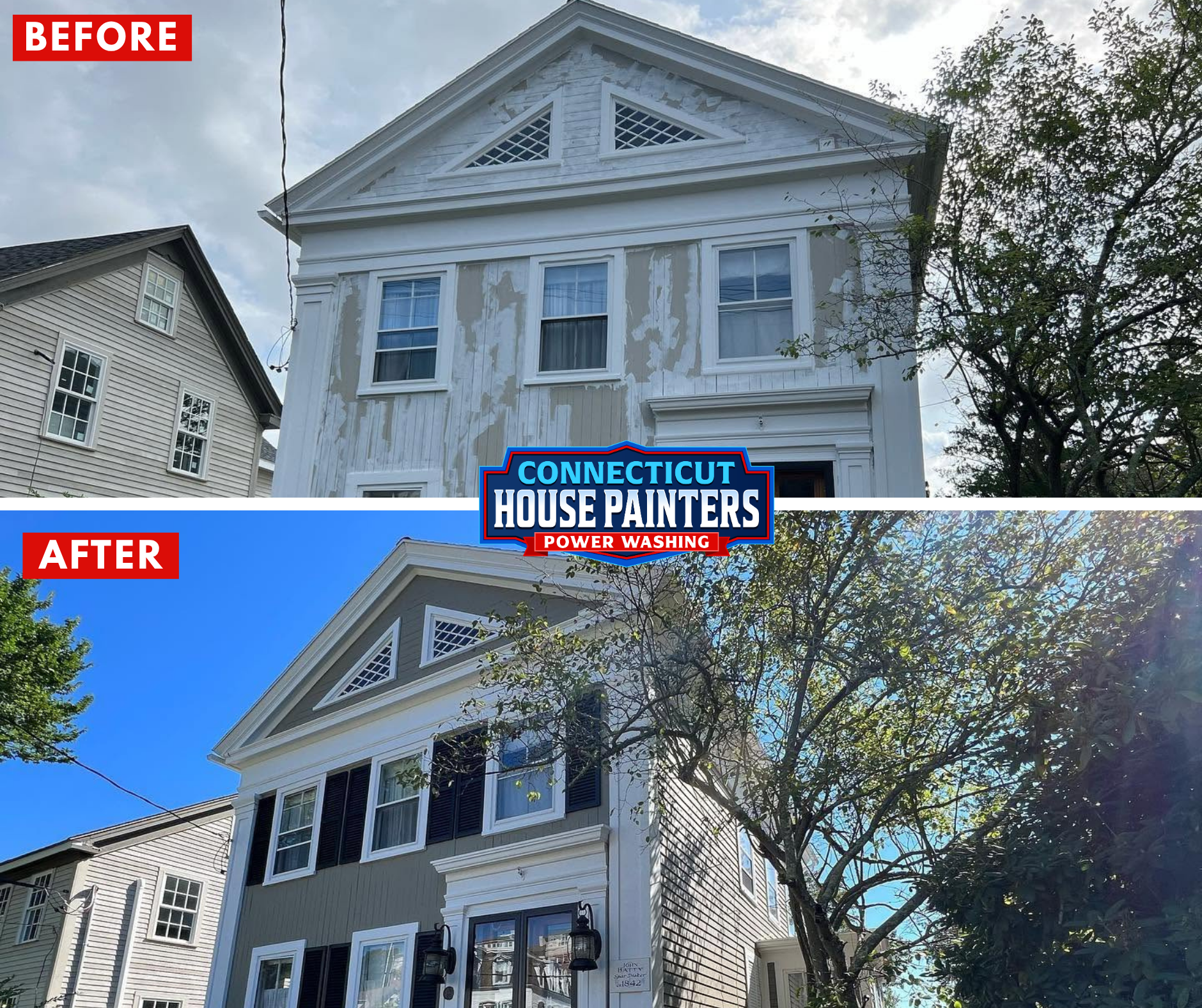 Exterior house painting project in Mystic